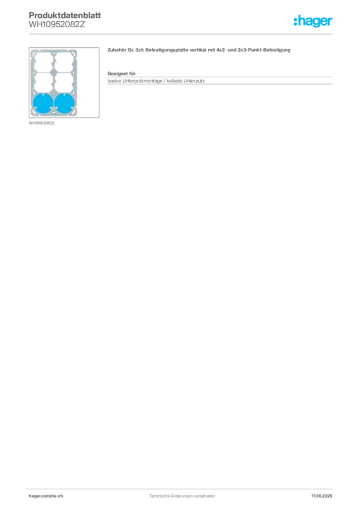 Bild Hager Produktdatenblatt WH10952082Z | Hager Schweiz