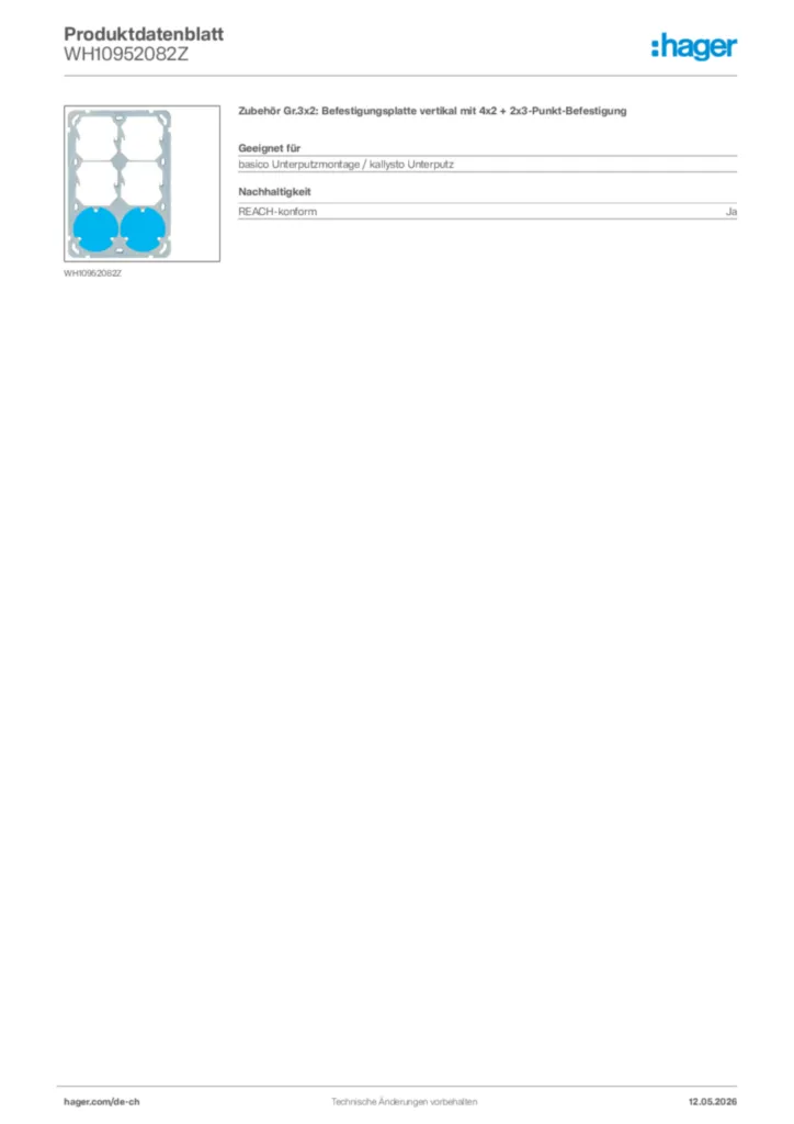 Bild Hager Produktdatenblatt WH10952082Z | Hager Schweiz