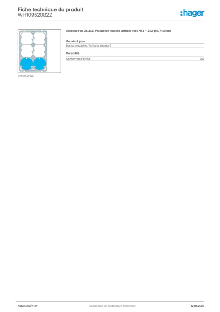 Image Hager Fiche technique du produit WH10952082Z | Hager Suisse