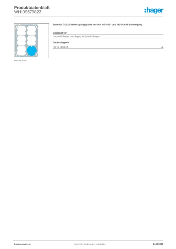 Bild Hager Produktdatenblatt WH10957982Z | Hager Schweiz