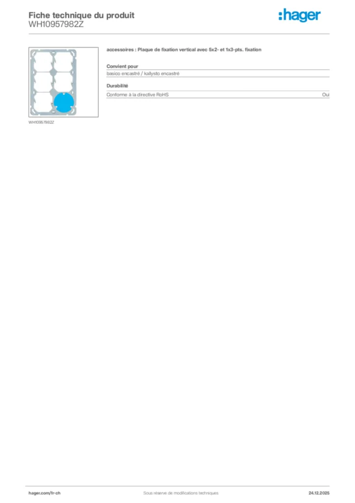 Image Hager Fiche technique du produit WH10957982Z | Hager Suisse