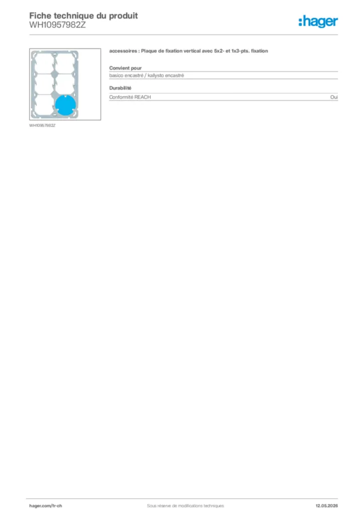 Image Hager Fiche technique du produit WH10957982Z | Hager Suisse
