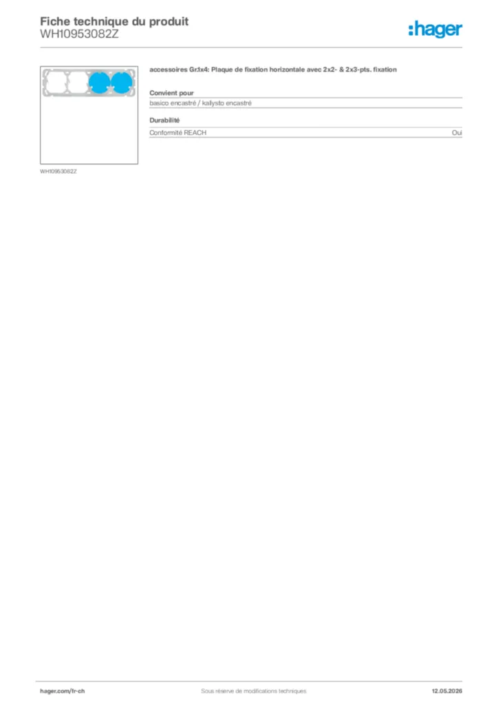 Image Hager Fiche technique du produit WH10953082Z | Hager Suisse