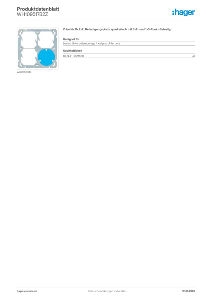 Bild Hager Produktdatenblatt WH10951782Z | Hager Schweiz