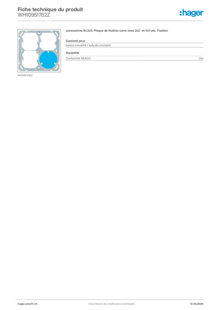 Image Hager Fiche technique du produit WH10951782Z | Hager Suisse