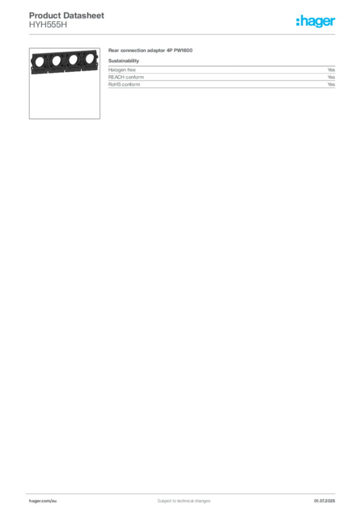 Image Hager Product data sheet HYH555H  | Hager Australia