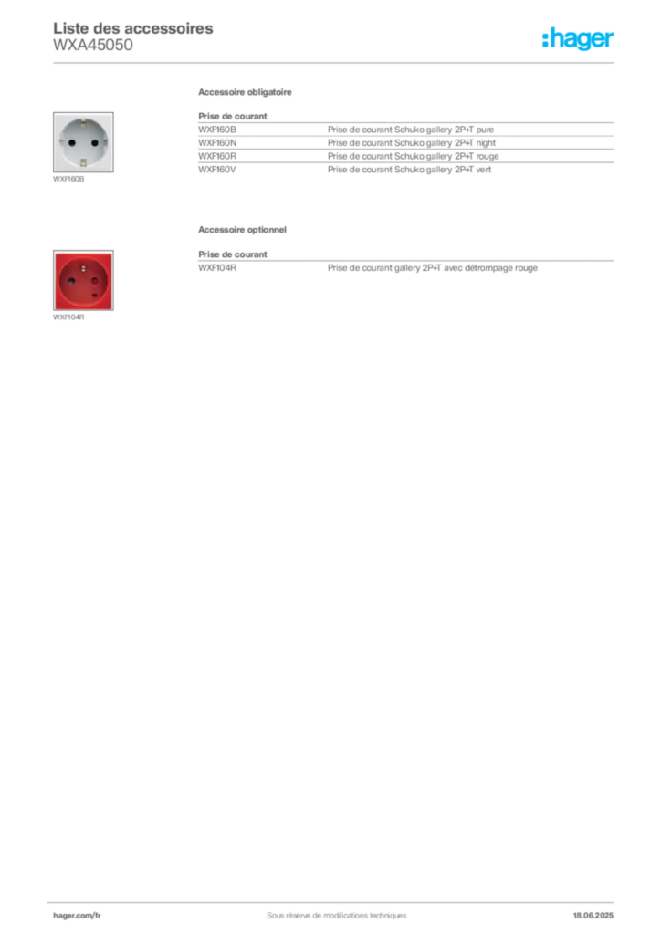 Image Hager Fiche technique du produit WXA45050 | Hager France