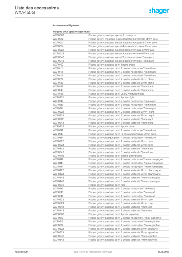 Image Hager Fiche technique du produit WXA450G | Hager France