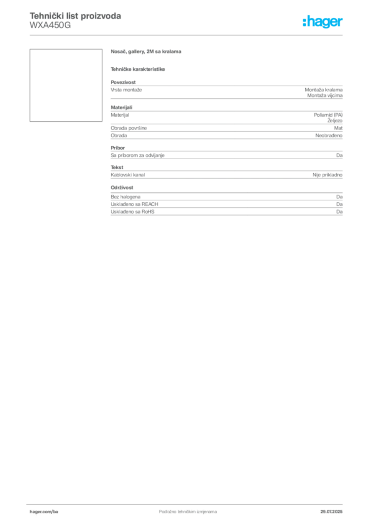 Slika Hager Product data sheet WXA450G  | Hager