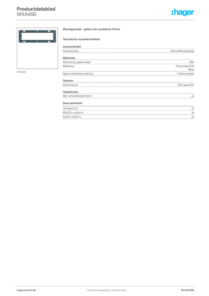 Afbeelding Hager Productdatablad WXA458 | Hager Belgium
