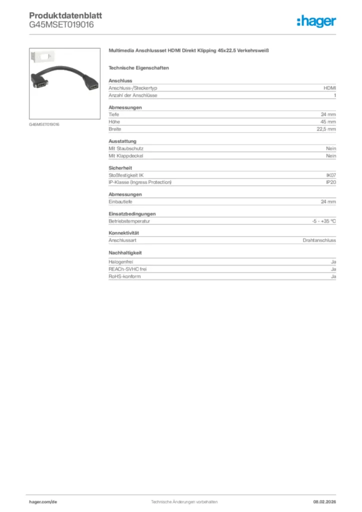 Bild Hager Produktdatenblatt G45MSET019016 | Hager Deutschland