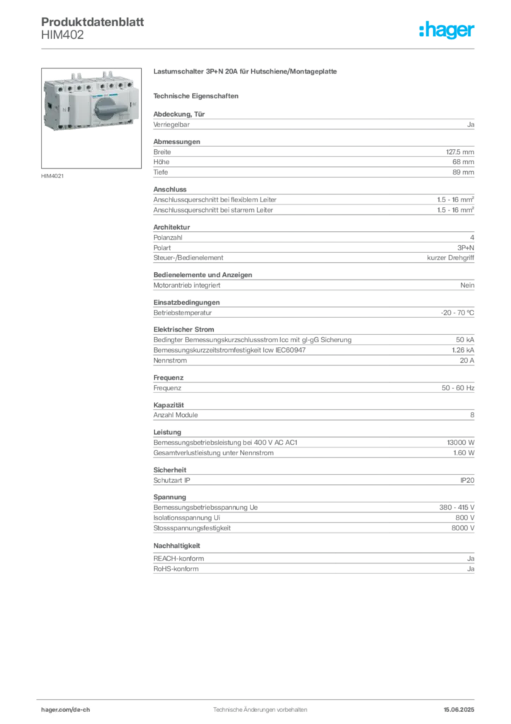 Bild Hager Produktdatenblatt HIM402 | Hager Schweiz