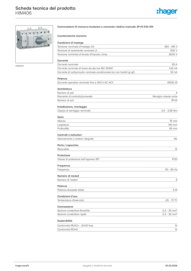 Immagine Hager Scheda tecnica del prodotto HIM406 | Hager Italia
