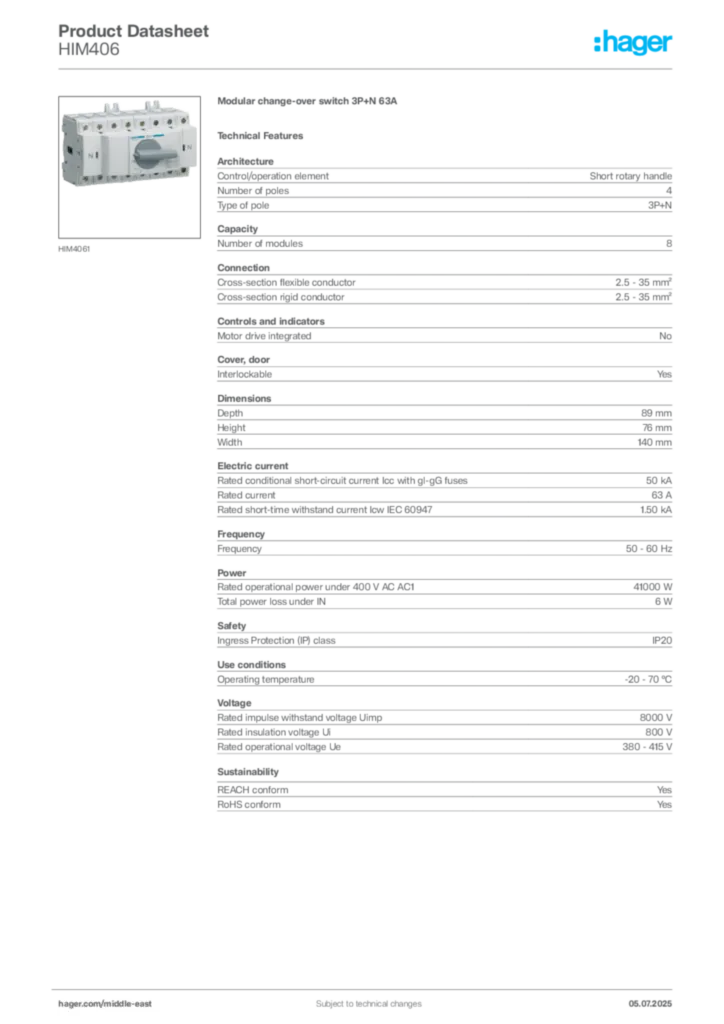 Image Hager Product data sheet HIM406  | Hager