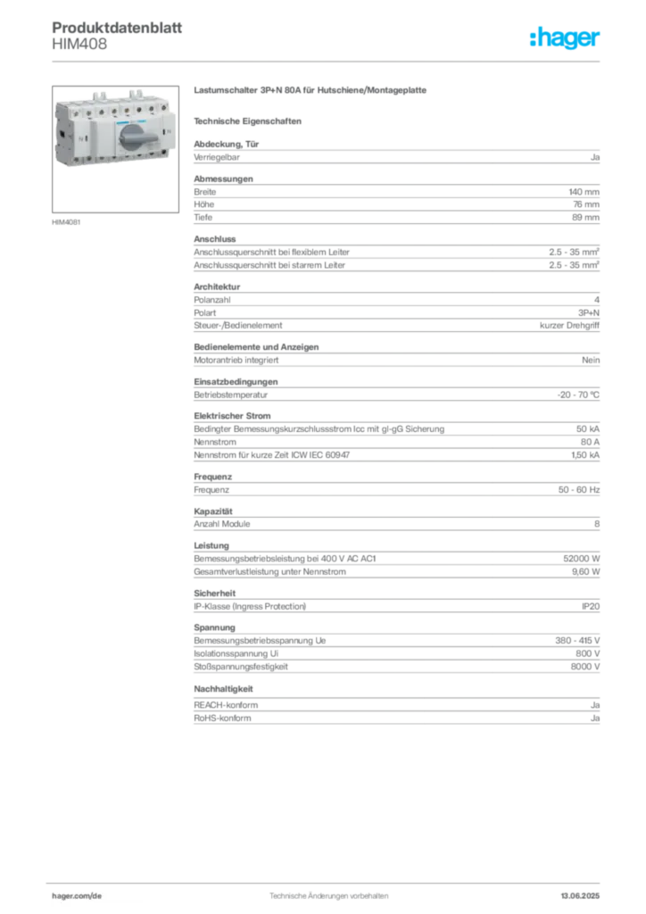 Bild Hager Produktdatenblatt HIM408 | Hager Deutschland