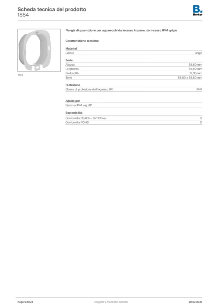 Immagine Berker Scheda tecnica del prodotto 1884 | Hager Italia