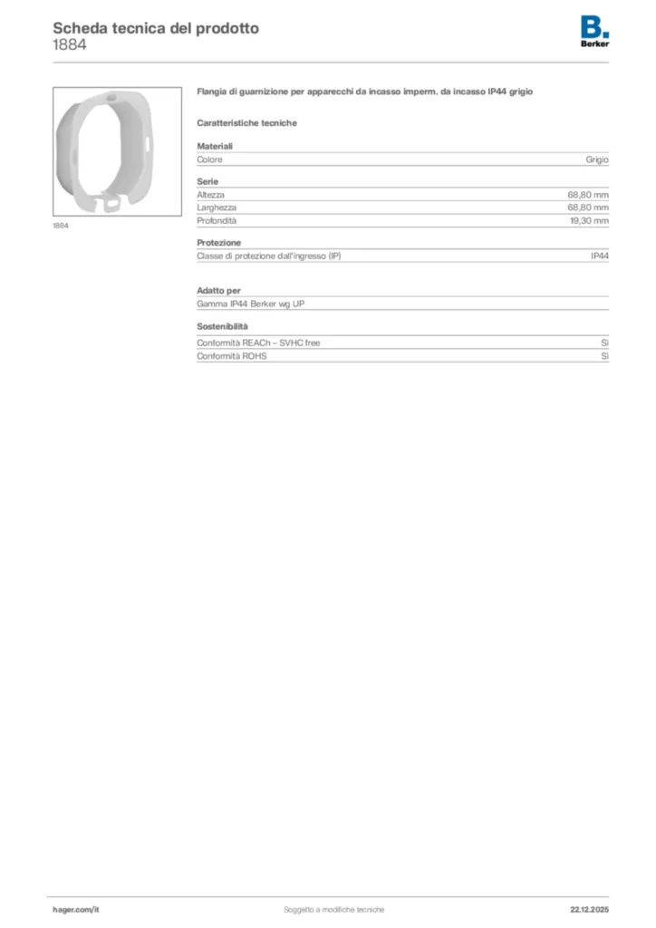Immagine Berker Scheda tecnica del prodotto 1884 | Hager Italia