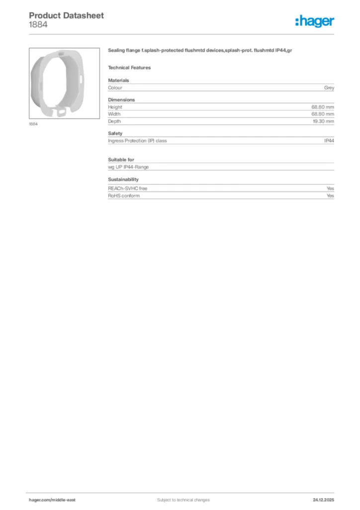 Image Hager Product data sheet 1884  | Hager