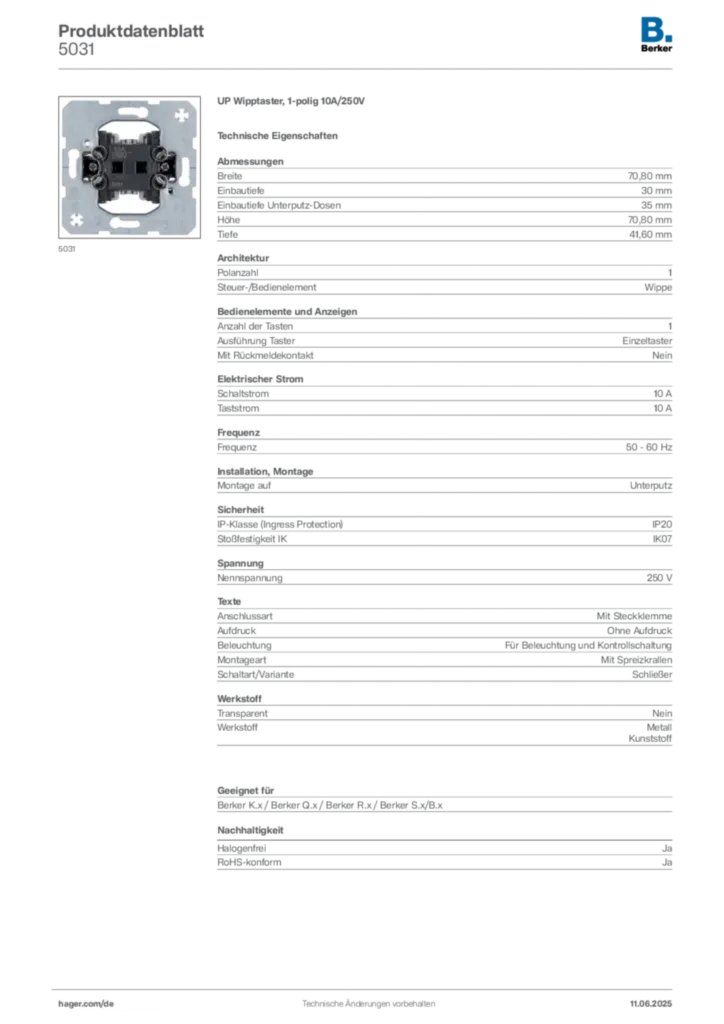Berker Produktdatenblatt 5031