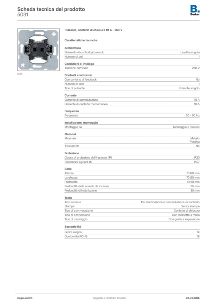 Immagine Berker Scheda tecnica del prodotto 5031 | Hager Italia