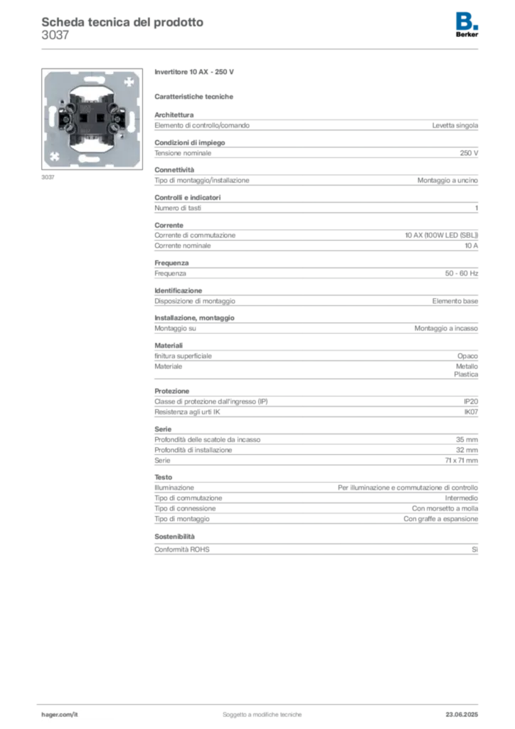 Immagine Berker Scheda tecnica del prodotto 3037 | Hager Italia
