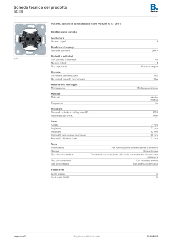 Immagine Berker Scheda tecnica del prodotto 5036 | Hager Italia