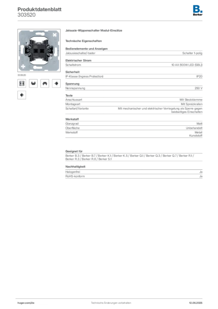 Berker Produktdatenblatt 303520