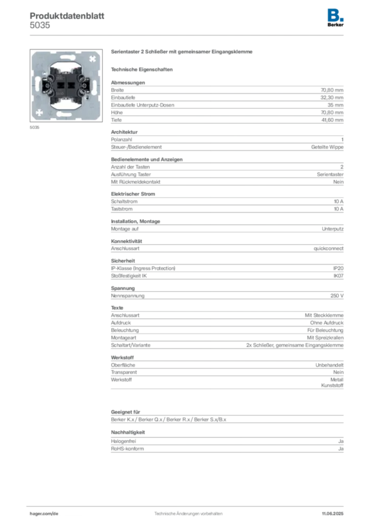 Berker Produktdatenblatt 5035