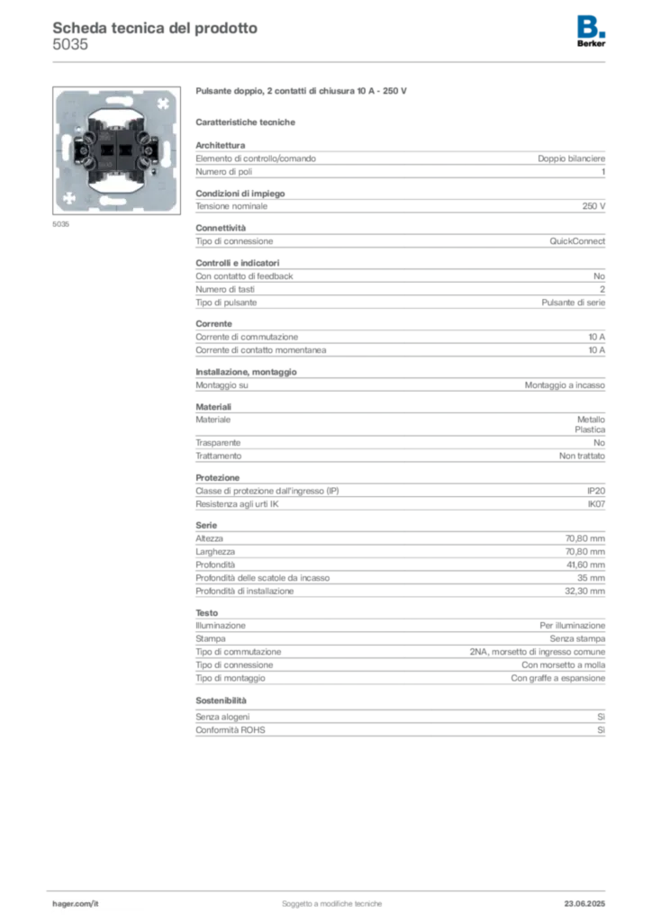 Immagine Berker Scheda tecnica del prodotto 5035 | Hager Italia