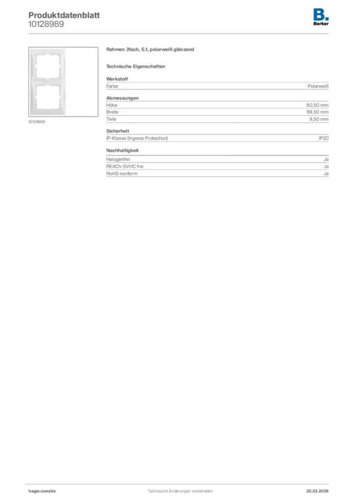 Bild Berker Produktdatenblatt 10128989 | Hager Deutschland