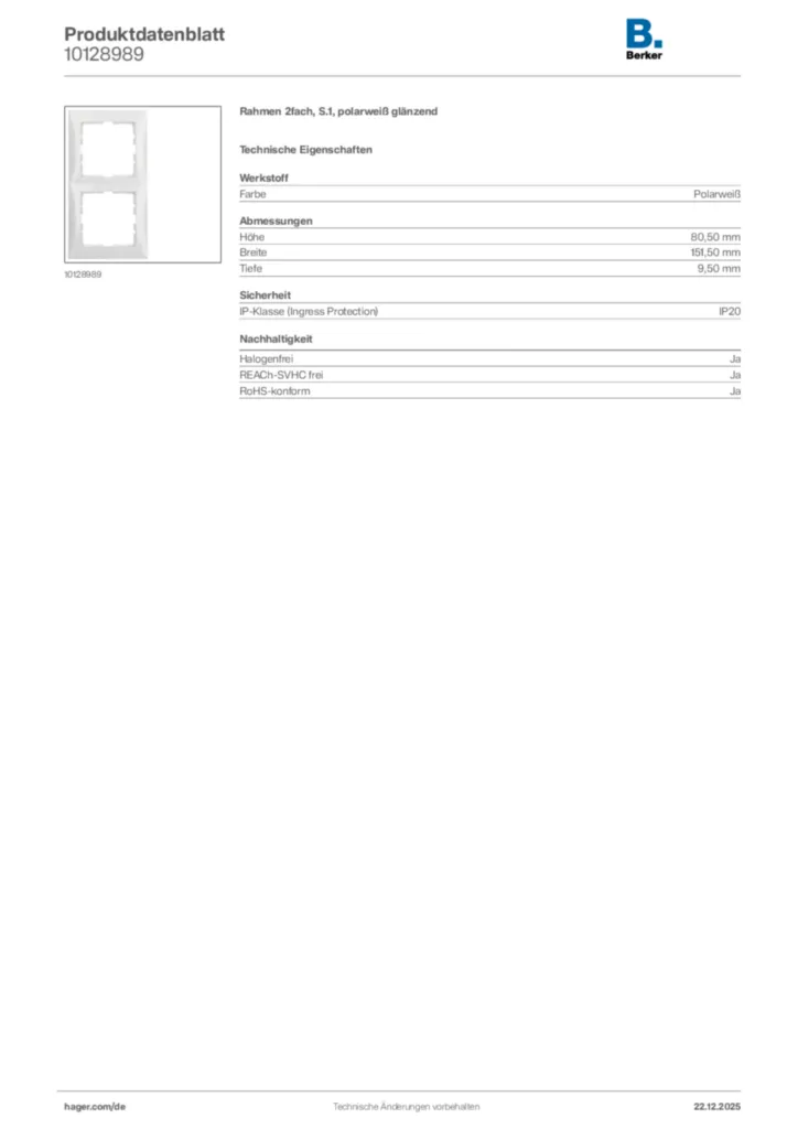 Bild Berker Produktdatenblatt 10128989 | Hager Deutschland
