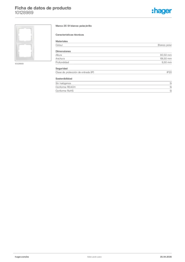 Imagen Hager Ficha de datos de producto 10128989 | Hager España