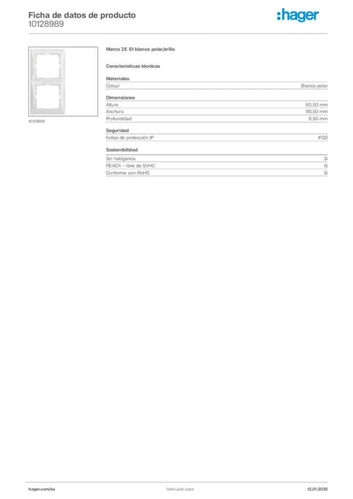 Imagen Hager Ficha de datos de producto 10128989 | Hager España