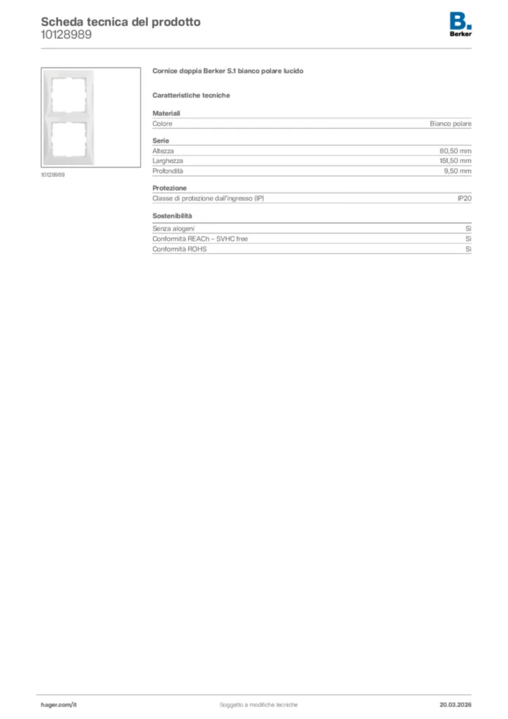 Immagine Berker Scheda tecnica del prodotto 10128989 | Hager Italia