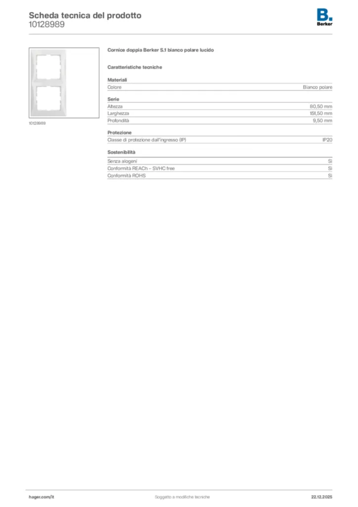 Immagine Berker Scheda tecnica del prodotto 10128989 | Hager Italia