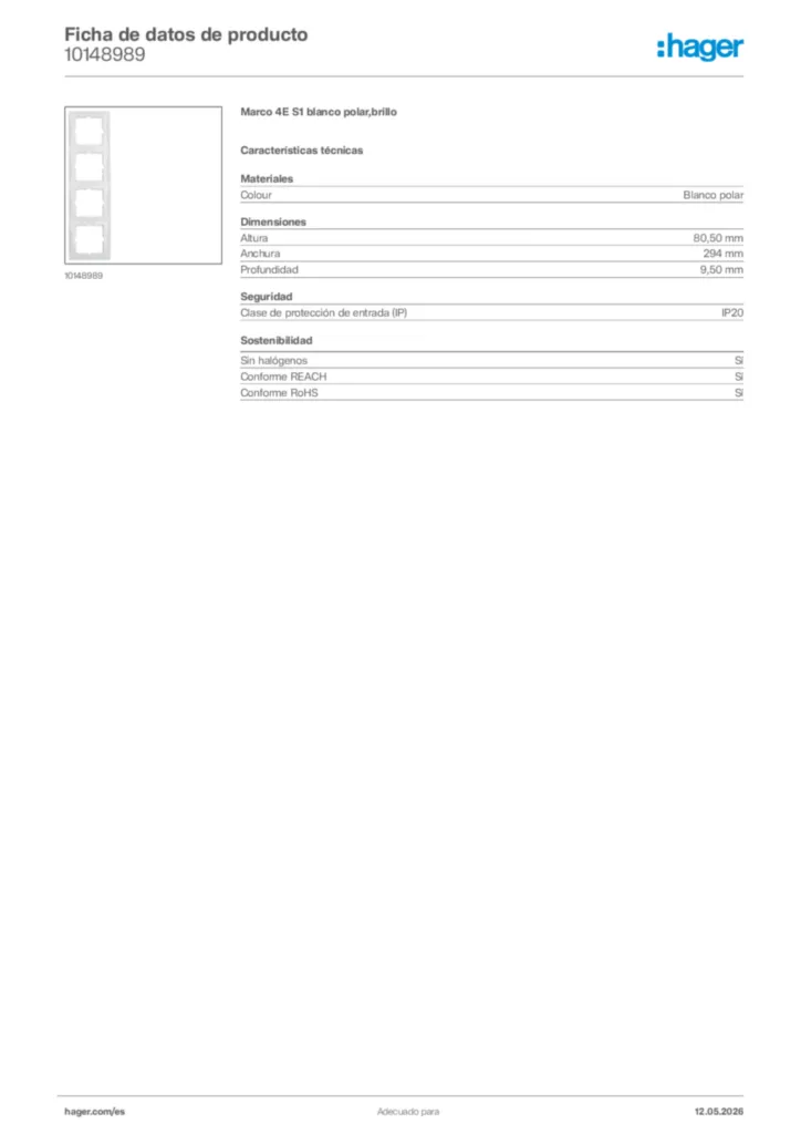 Imagen Hager Ficha de datos de producto 10148989 | Hager España