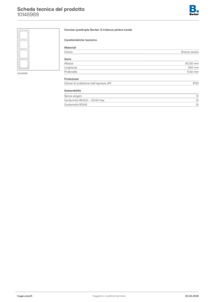 Immagine Berker Scheda tecnica del prodotto 10148989 | Hager Italia