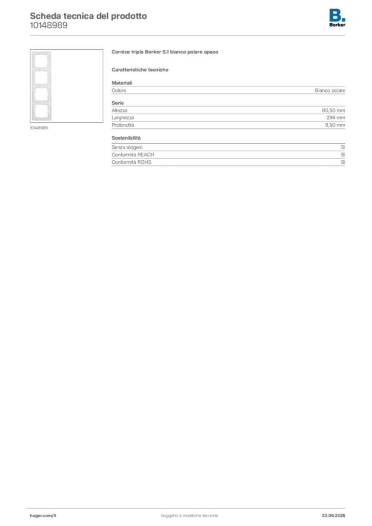 Immagine Berker Scheda tecnica del prodotto 10148989 | Hager Italia