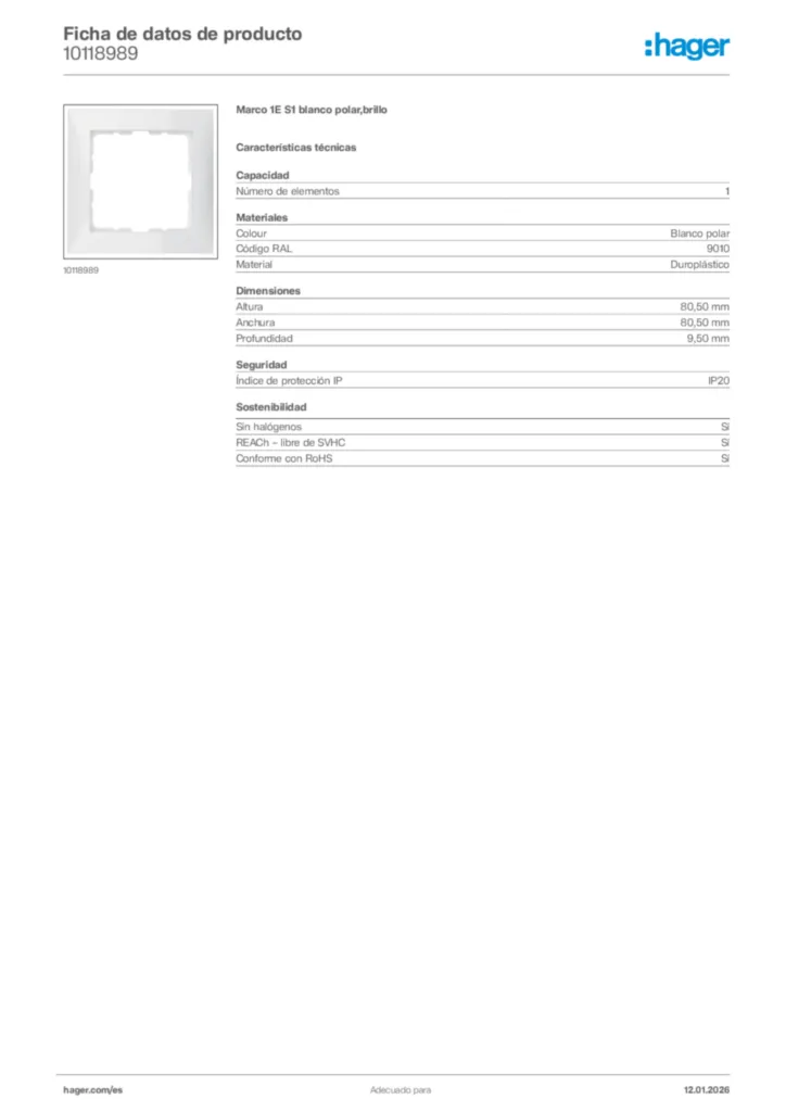 Imagen Hager Ficha de datos de producto 10118989 | Hager España