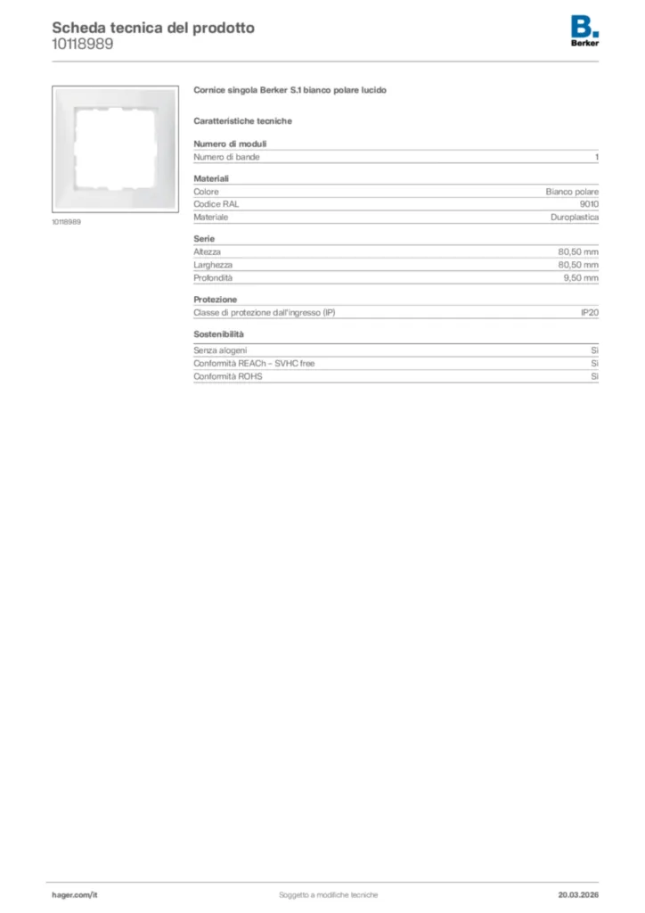 Immagine Berker Scheda tecnica del prodotto 10118989 | Hager Italia