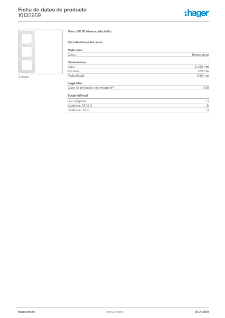Imagen Hager Ficha de datos de producto 10138989 | Hager España