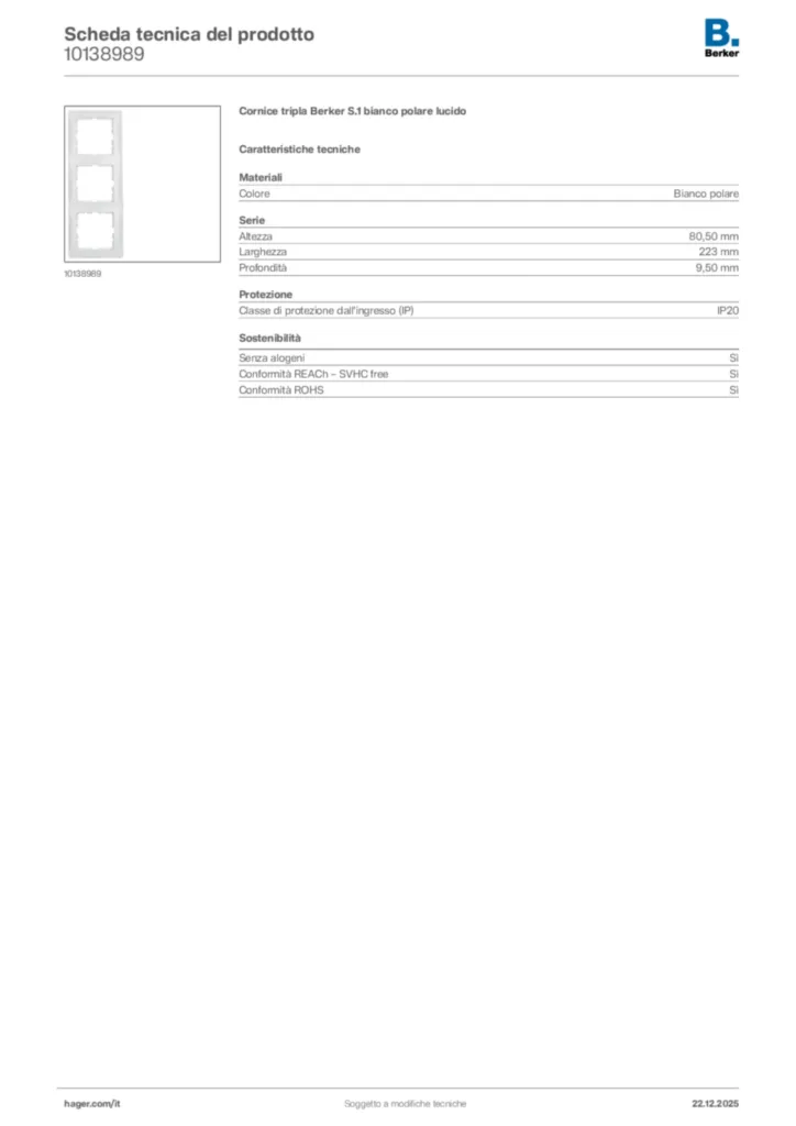 Immagine Berker Scheda tecnica del prodotto 10138989 | Hager Italia