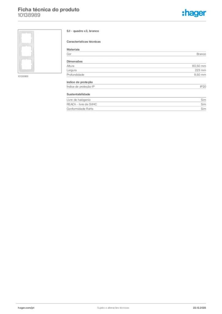 Imagem Hager Ficha técnica do produto 10138989 | Hager Portugal