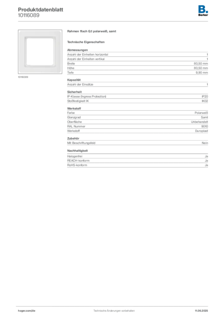 Berker Produktdatenblatt 10116089