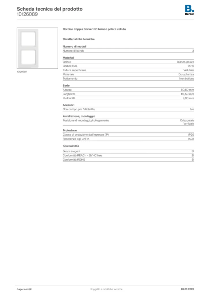 Immagine Berker Scheda tecnica del prodotto 10126089 | Hager Italia