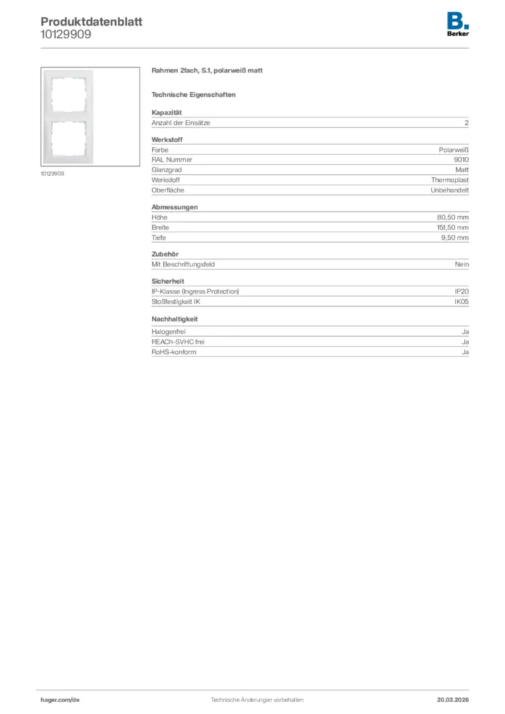 Bild Berker Produktdatenblatt 10129909 | Hager Deutschland