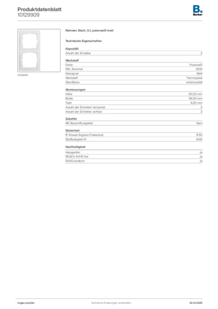Bild Berker Produktdatenblatt 10129909 | Hager Deutschland