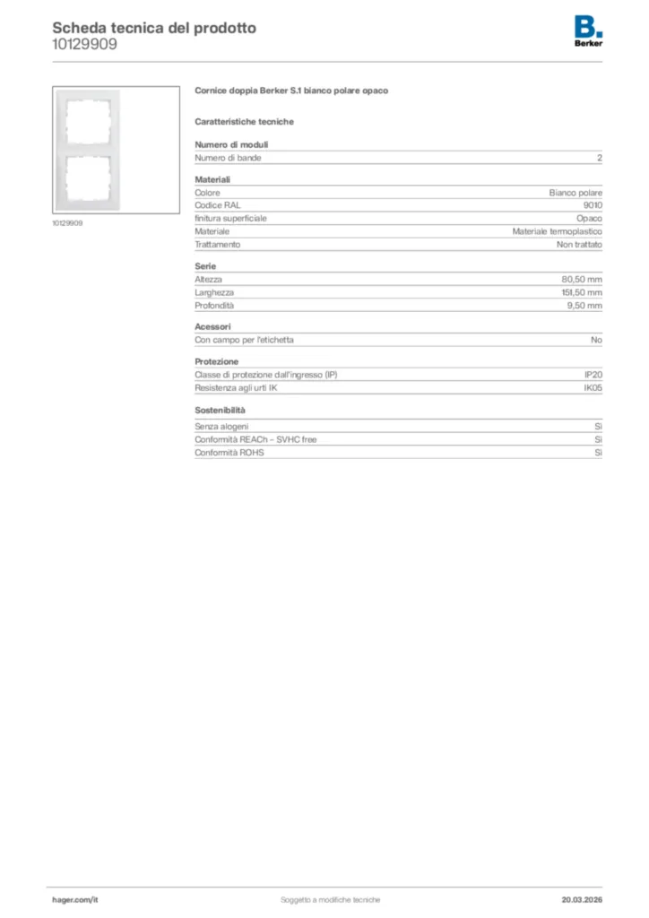 Immagine Berker Scheda tecnica del prodotto 10129909 | Hager Italia