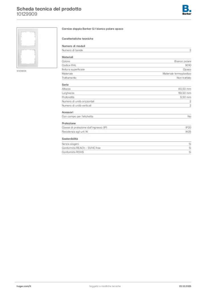 Immagine Berker Scheda tecnica del prodotto 10129909 | Hager Italia