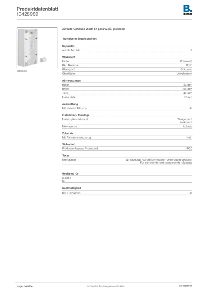 Bild Berker Produktdatenblatt 10428989 | Hager Deutschland